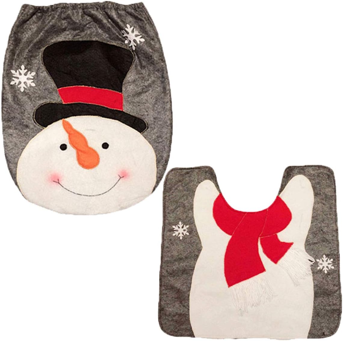 Christmas Snowman Toilet Seat Cover and Rug Set Red Christmas Decorations Bathroom (Snowman Style 2)