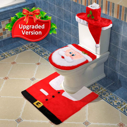 3D Nose Santa Toilet Seat Cover and Rug Set Funny Christmas Decorations Bathroom Set of 5