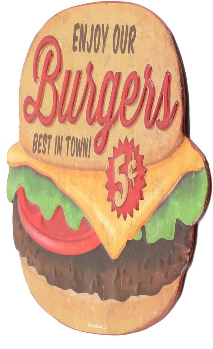 Enjoy Our Burgers Embossed Metal Sign