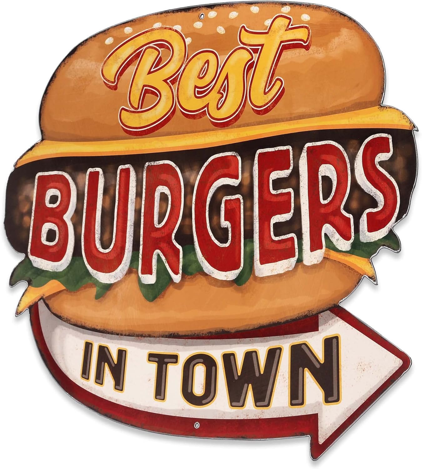 Best Burgers in Town Metal Sign - Large Vintage Diner Sign for Kitchen