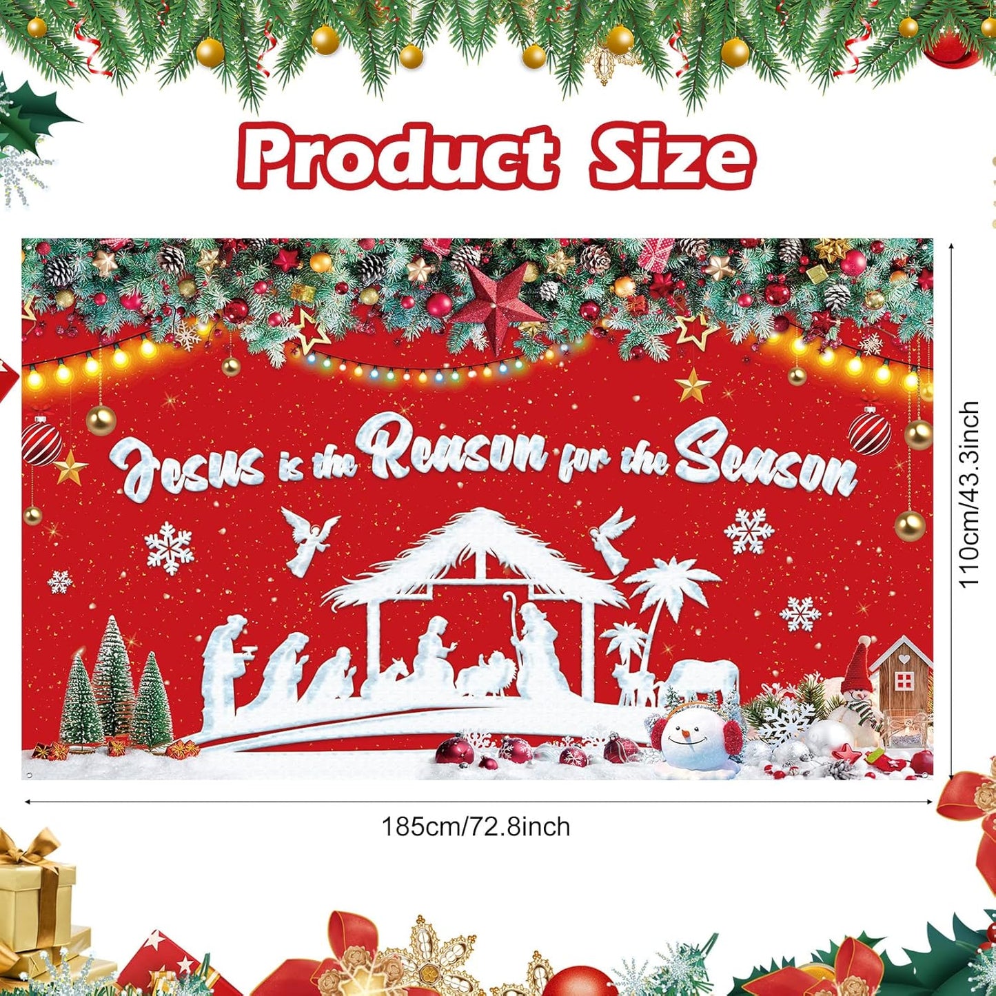 Christmas Nativity Decoration Christmas Backdrop Banner Jesus is The Reason for The Season Party Photography Background, 72.8 x 43.3 Inch