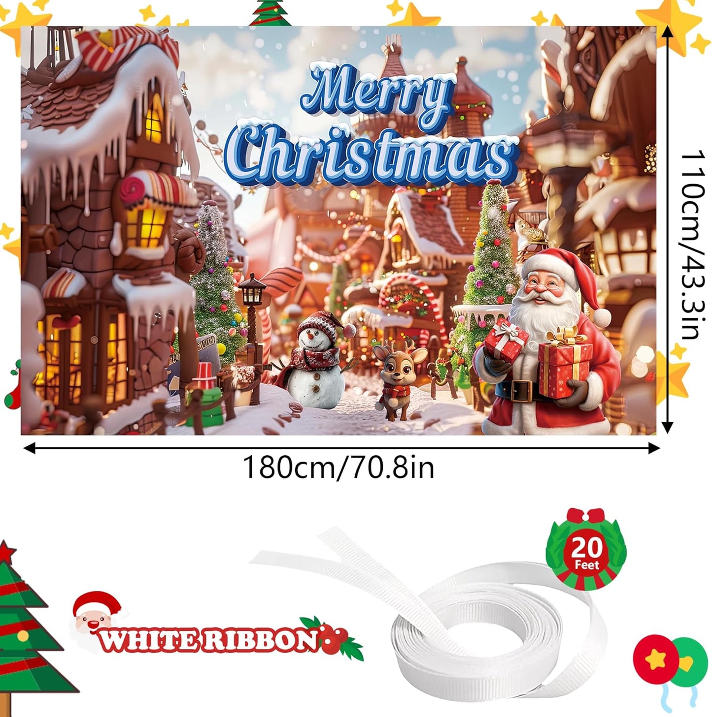 Christmas Backdrop Merry Christmas Party Decoration Background Photo Props for Winter New Year Xmas Eve Family Party Decoration (Red & White)