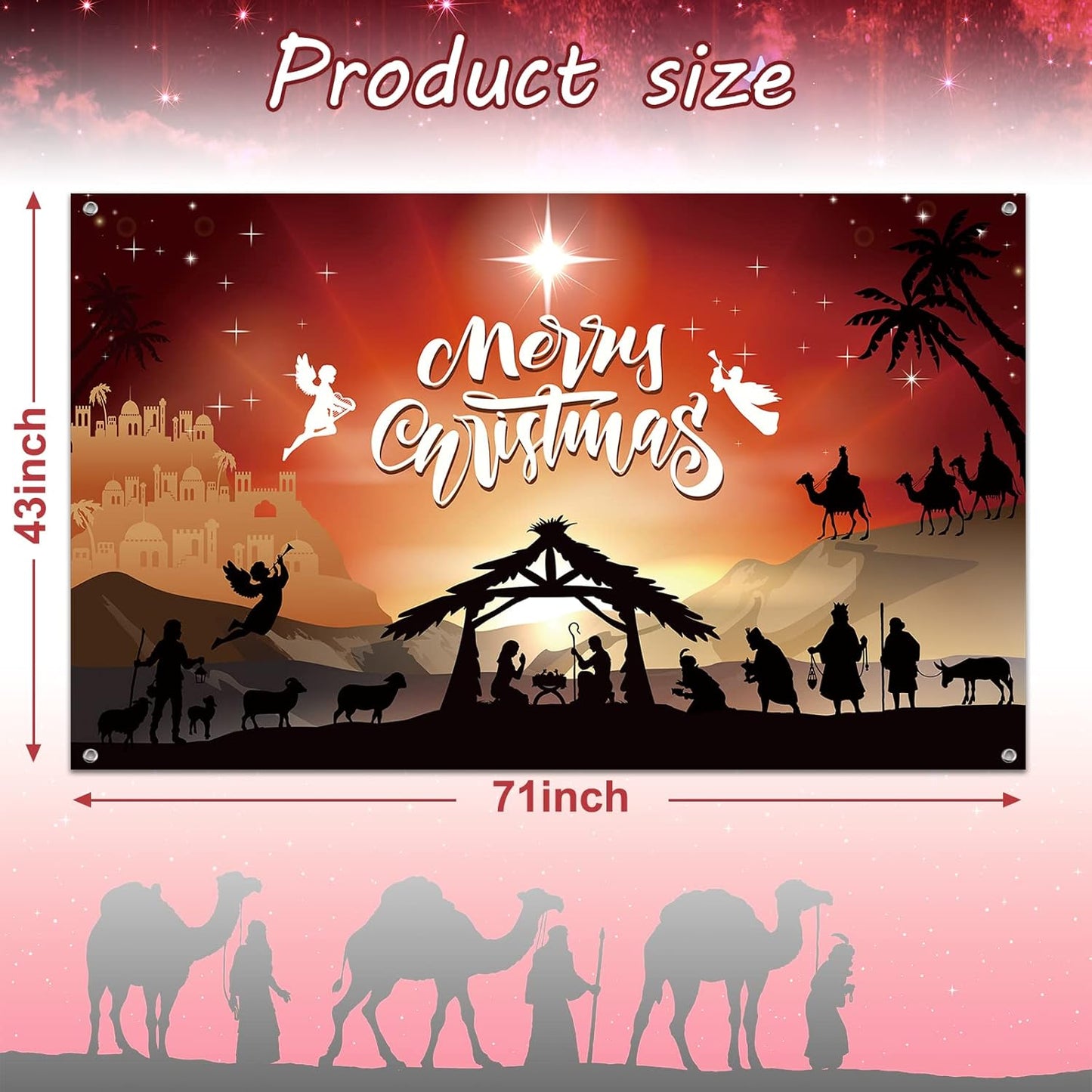 Merry Christmas Nativity Scene Backdrop Holy Night Photo Booth Background Religious Xmas Photography for Holiday, 43x73inch