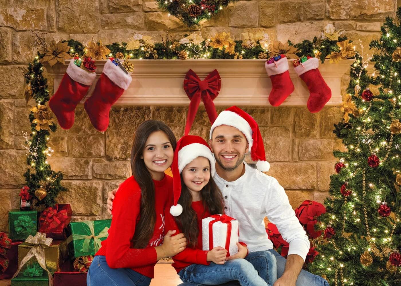 7x5ft Christmas Fireplace Backdrop for Family Portrait Studio Winter Decorations and Photo Background