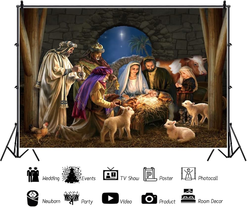 Fabric Nativity Backdrop Scene 10x8ft Christmas Nativity Backdrop Manger Holy Child Backdrop Christmas Church Display