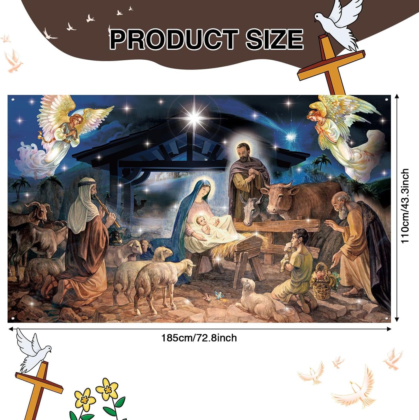 Christmas Decoration Christmas Religious Backdrop Holy Nativity Photography Background Christmas, 73 x 43 In