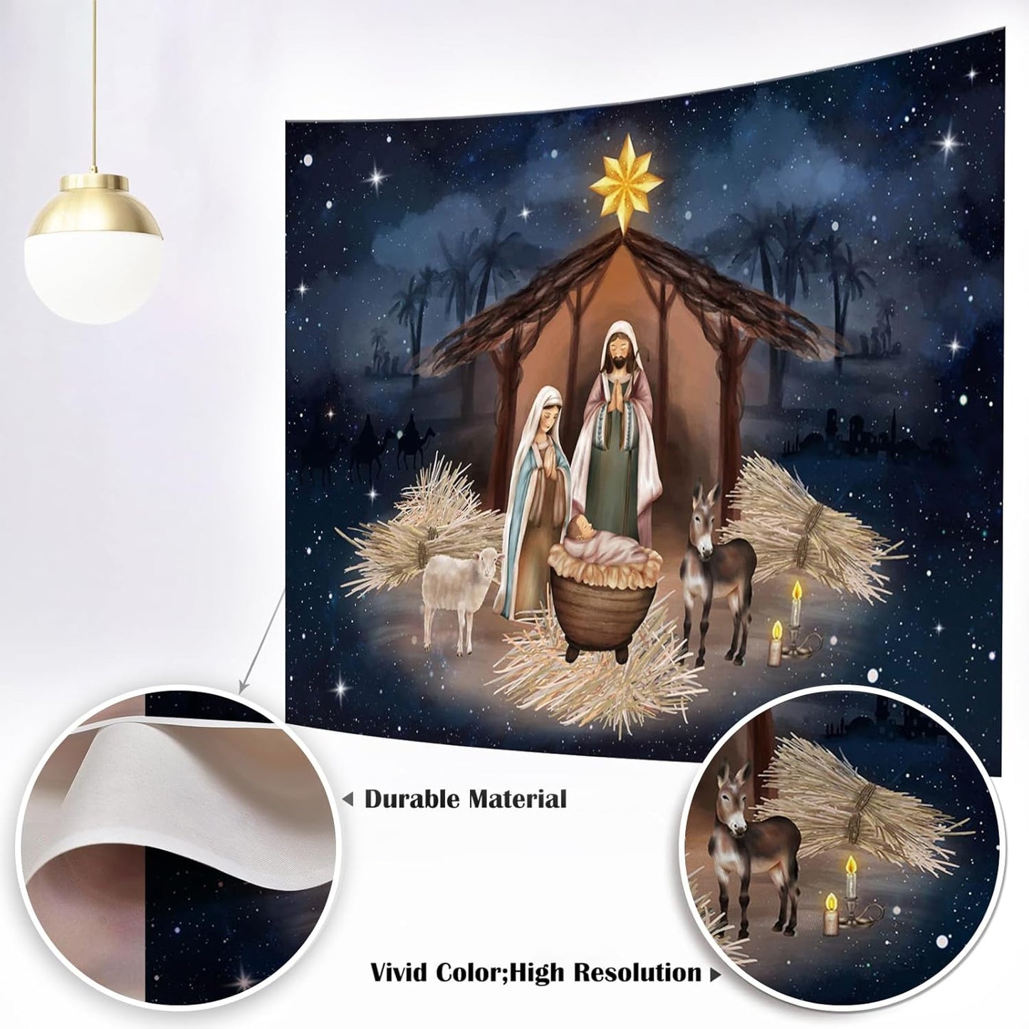 Nativity Scene Backdrop Christmas Jesus Birthday Party Decorations Banner Nativity Backdrop (7x5ft)