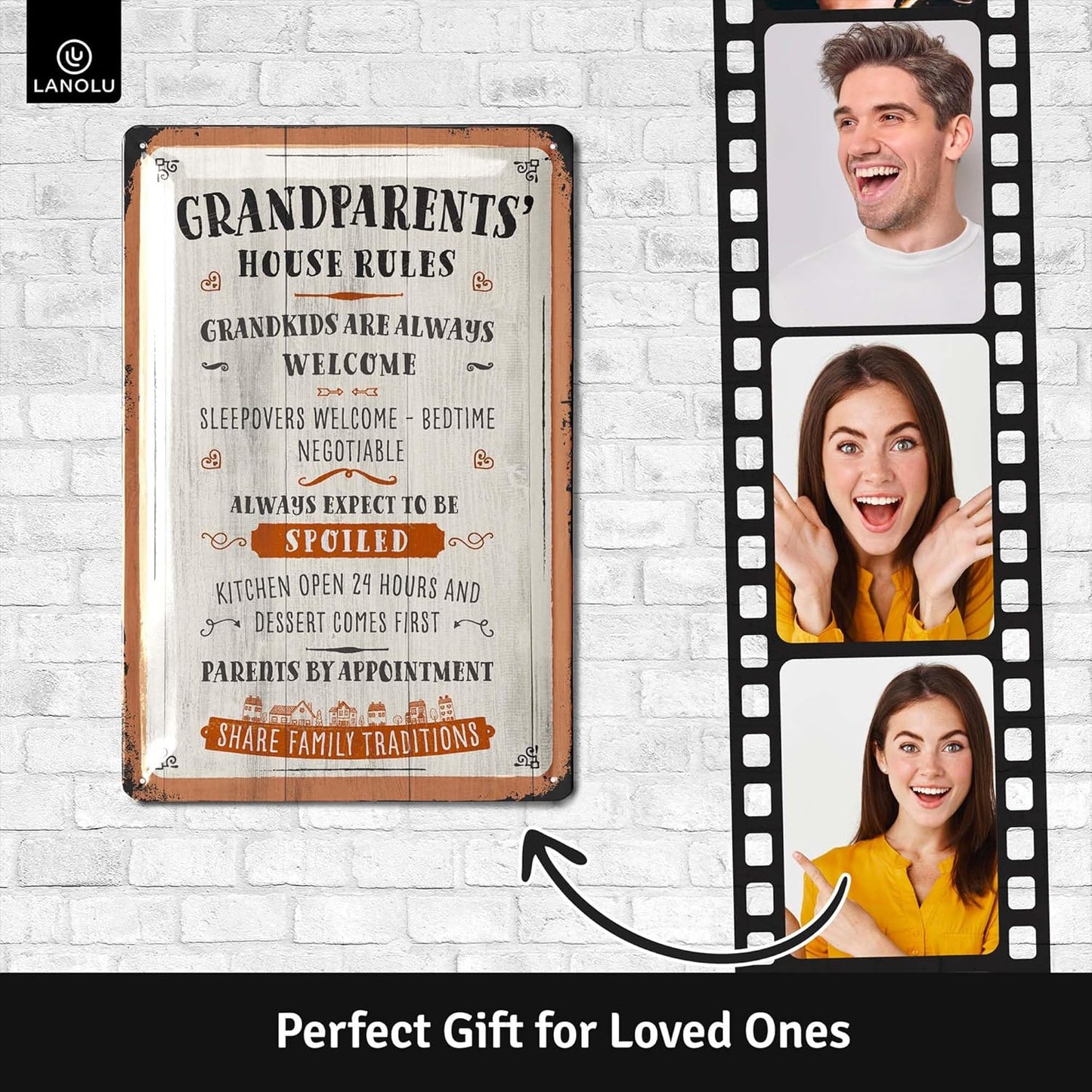 Grandparents House Rules, Vintage Tin Sign in Wood Sign-design for Grandpa & Grandma