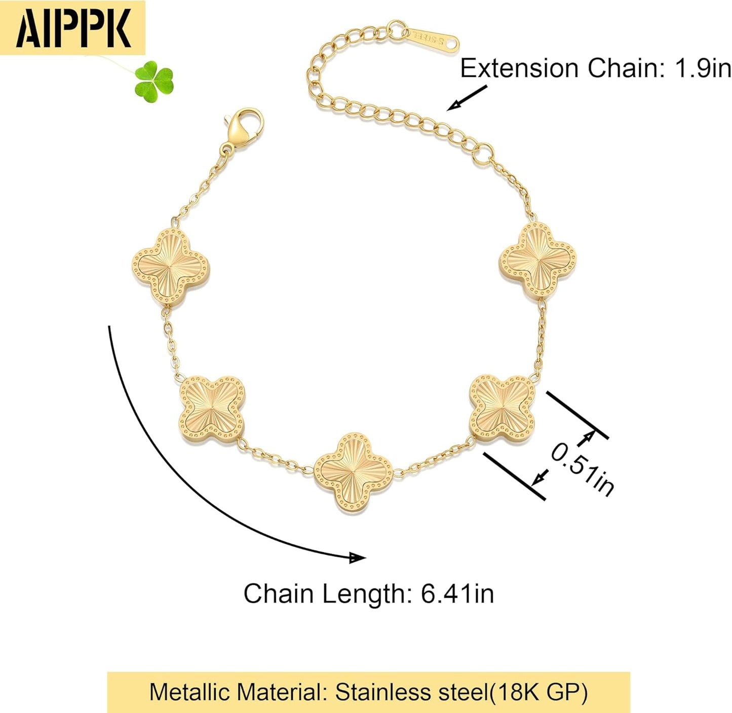 18K Gold Plated Clover Bracelet Dupes Gold Lucky Bracelet for Women Flower Four Leaf Bracelets Jewelry Gifts for Women