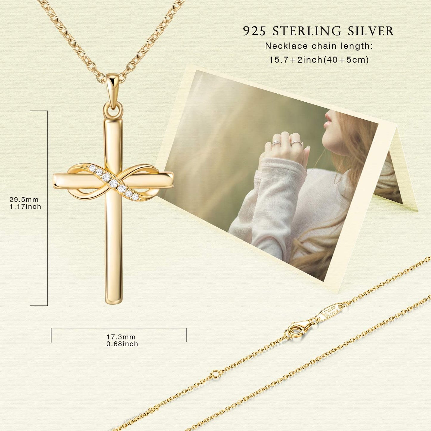 Silver Cross Necklace for Women Infinity Necklace 14K Rose Gold Plated Necklaces for Festival, Vacation or Holiday