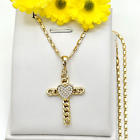 14K Gold Plated Cross with Heart Pendant & Chain Necklace. Love Jesus