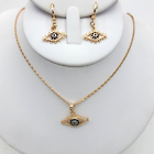 18K Gold Plated Blue Crystals Evil Eye Set Pendant Chain Earrings Jewelry Gift