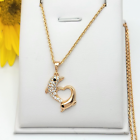 18K Gold Plated Jewelry Heart Couple Dolphin Pendant & Chain. Necklace Gift