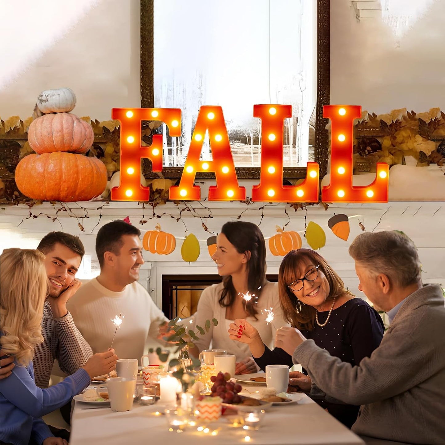 Thanksgiving Decorations 4 LED Marquee Light Up Fall Letters Lights Fall Decorations for Home Fall Decor