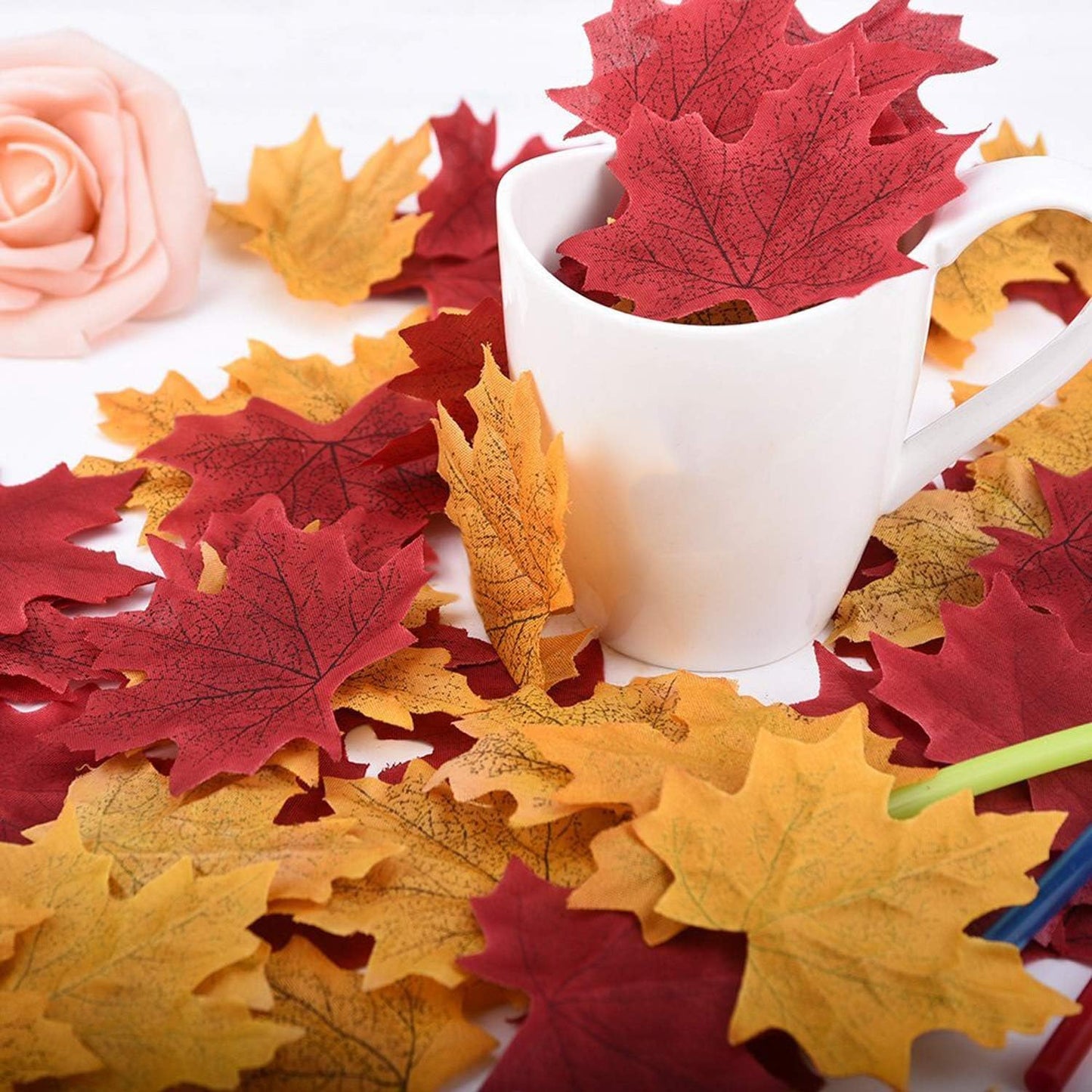 300 Pieces Artificial Autumn Maple Leaves Mixed Fall Colored Leaf