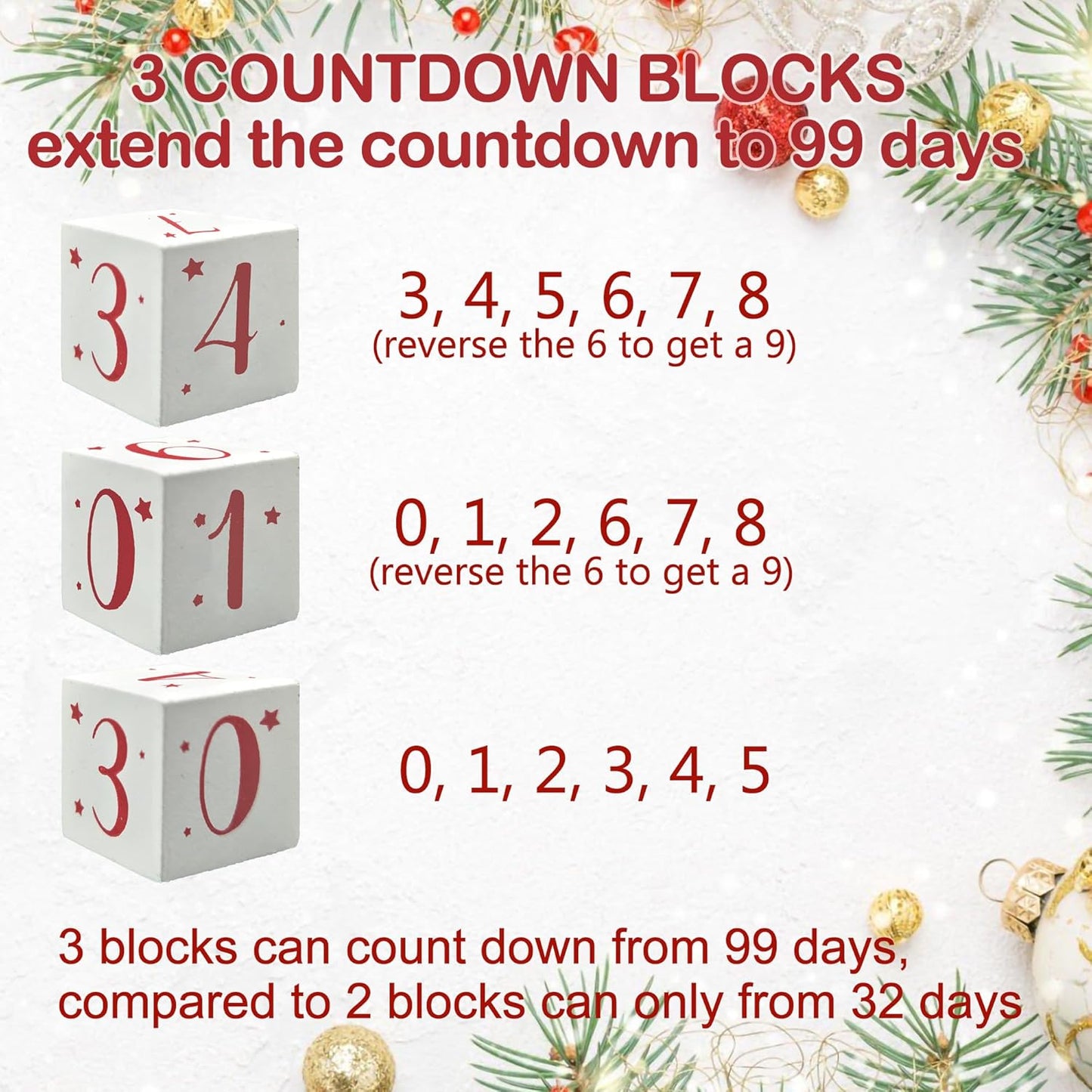 Christmas Countdown Blocks Santa Sleigh Advent Calendar 99 Days Christmas Tree Decorations Wooden Farmhouse Rustic Sign