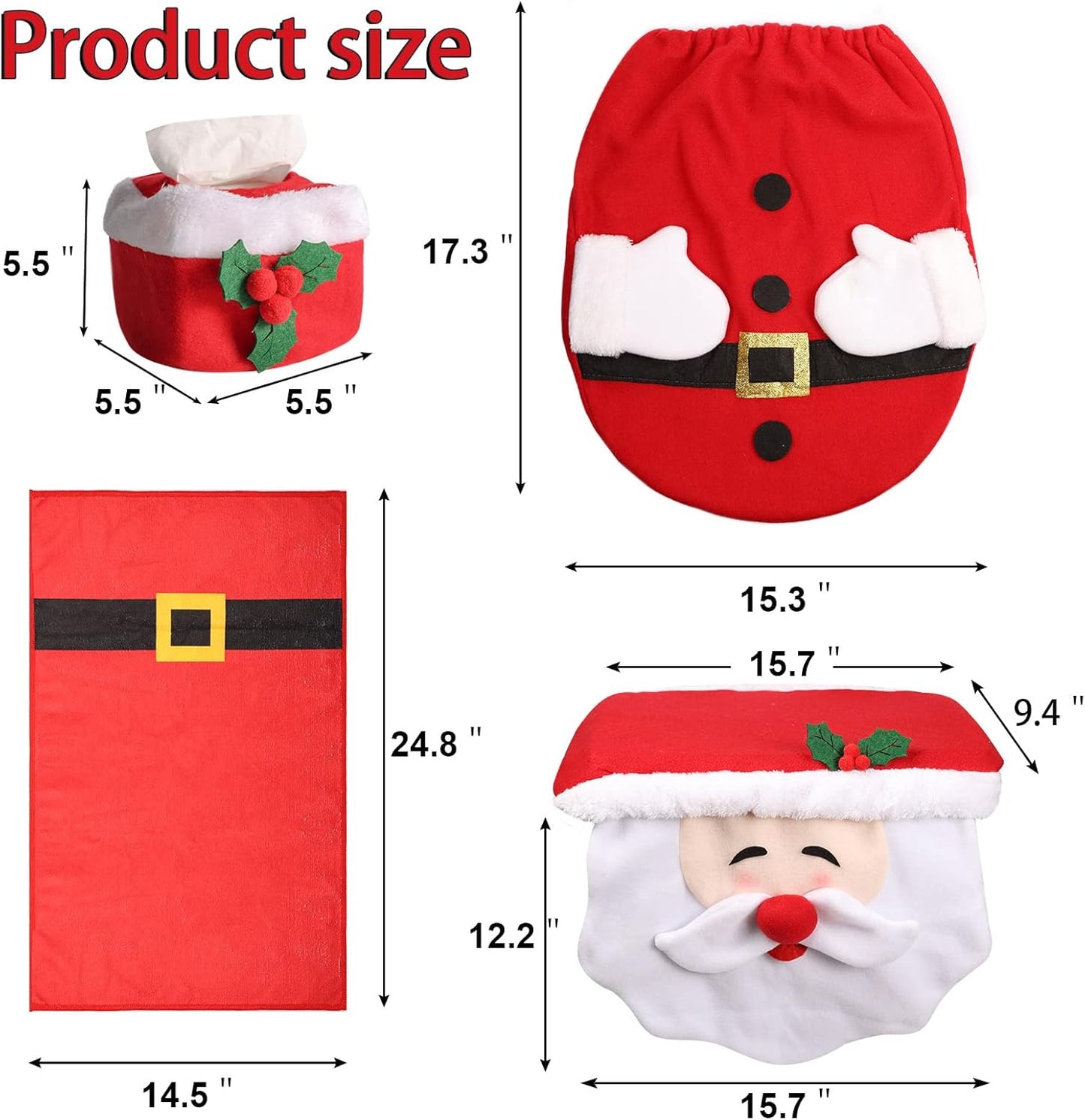 4Pcs Xmas Santa Toilet Seat Cover and Towel,Christmas Decorations Clearance