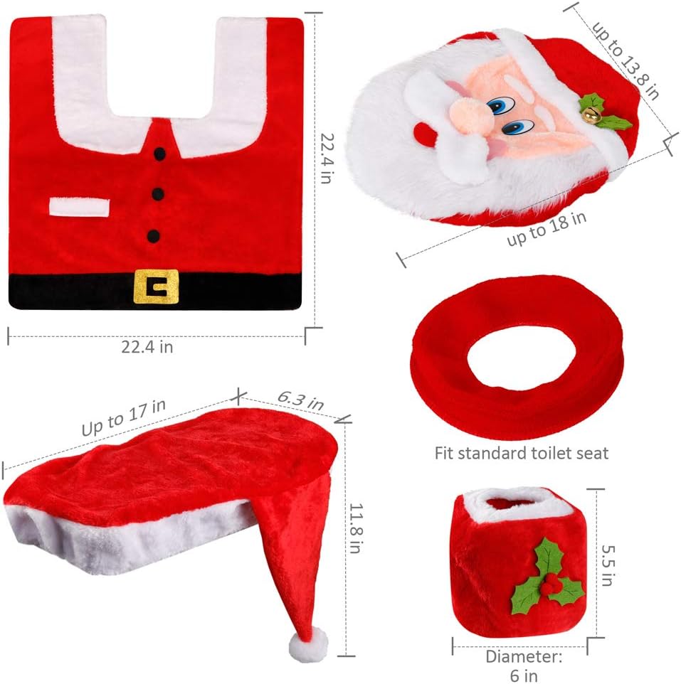 3D Nose Santa Toilet Seat Cover and Rug Set Funny Christmas Decorations Bathroom Set of 5