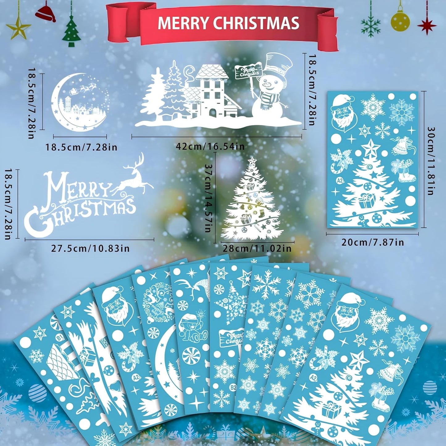 202 PCS Reusable Christmas Window Stickers for Glass