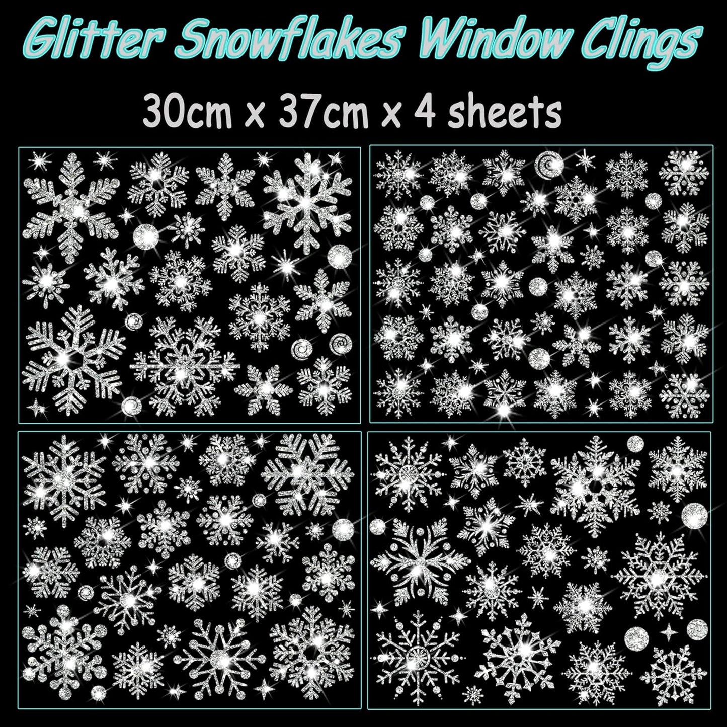 147PCS Silver Sparkling Christmas Window Clings Winter Wonderland Decorations for Home Christmas Party (Glitter Snowflake)