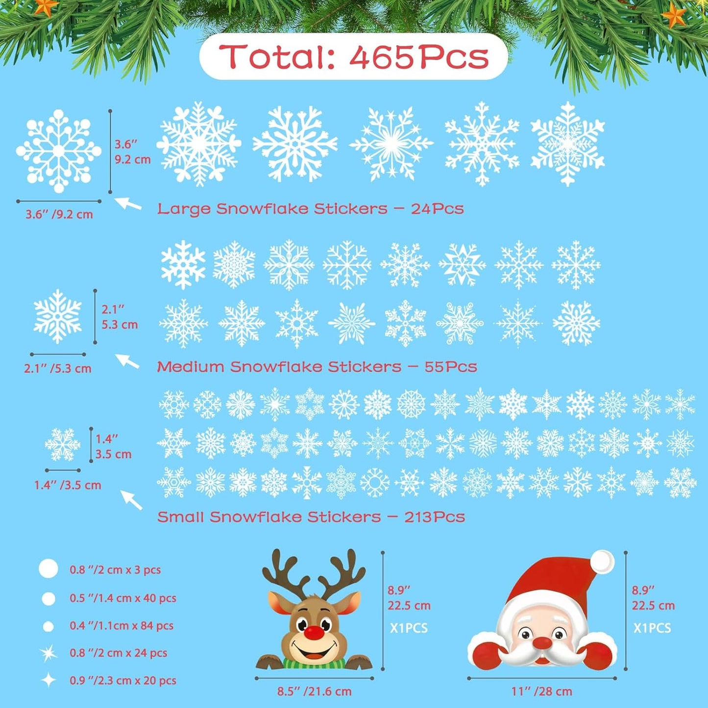 465 PCS 10 Sheet Double-Sided Christmas Window Clings, Christmas Snowflake Window Clings