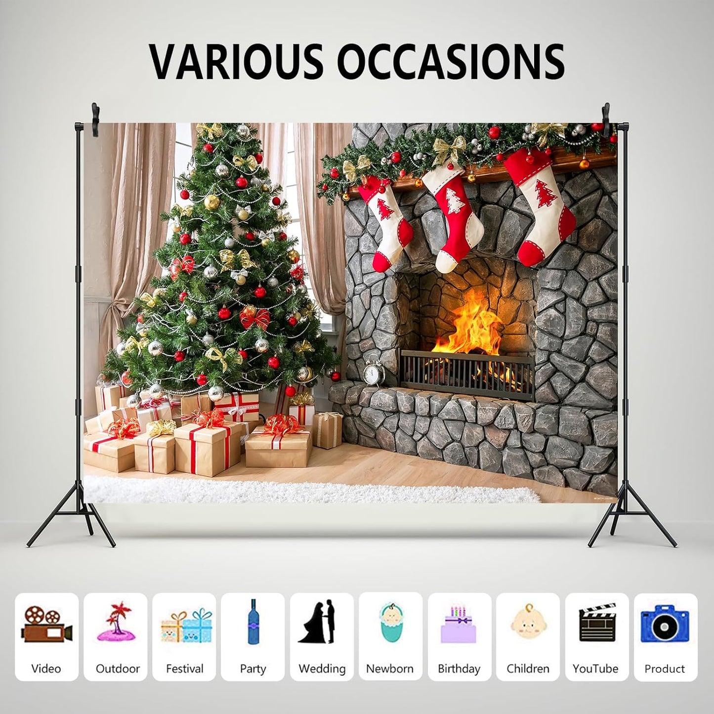 7x5ft Christmas Backdrop Christmas Fireplace Backdrop Christmas Photography Backdrop Photoshoot Decor