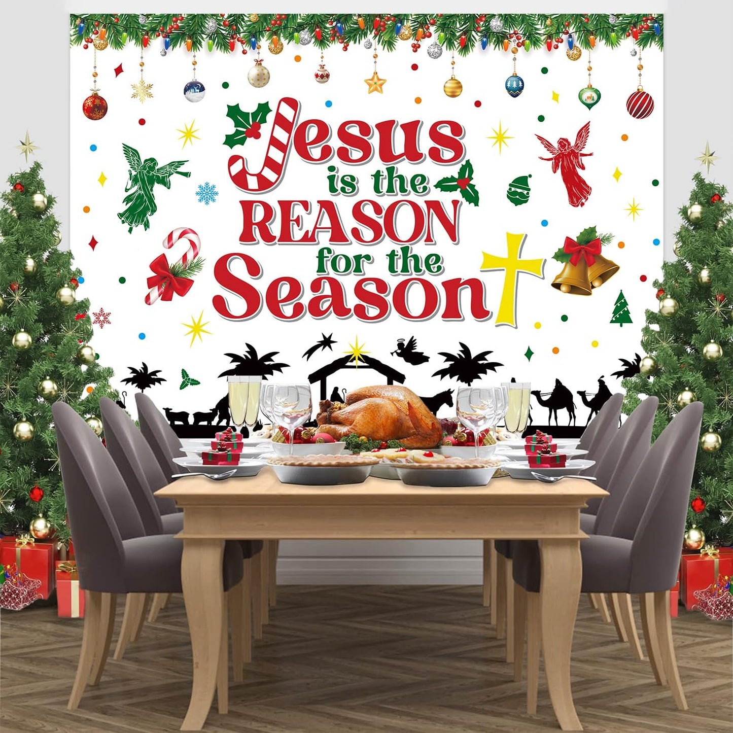 Christmas Nativity Backdrop Jesus is The Reason for The Season Banner Christmas Religious Backdrop Xmas Photography Background