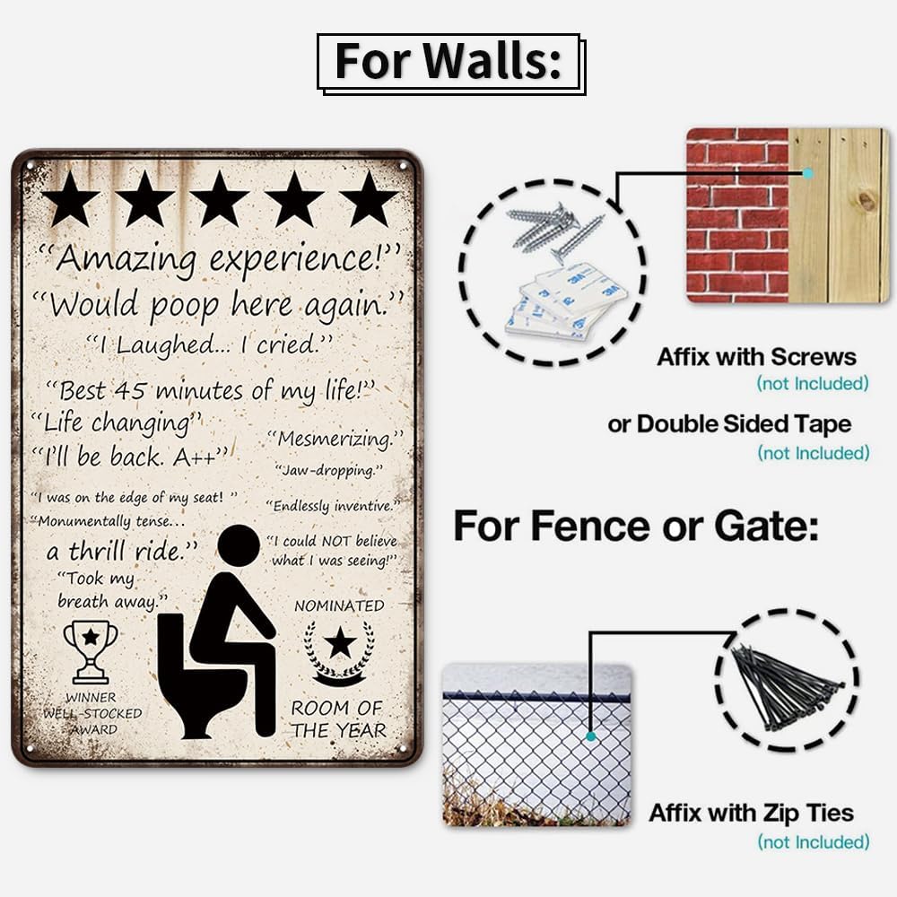 5 Stars Would Poop Here Again Bathroom Sign, Metal Tin Signs Vintage for Bathroom