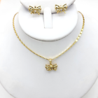 14K Gold Plated Clear Crystals Bow Set Pendant Necklace Earrings Love Gift