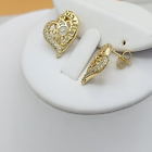 14K Gold Plated Heart Greek Design Crystals Pendant Chain Earrings Set