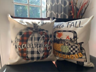 Happy Fall & Thankful Pillow Covers 18x18" Set of 2 Fall Farmhouse Pillowcases