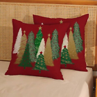 2pcs Christmas Pillow Covers 18x18in - Red Tree Decor Throw Pillow for Sofa