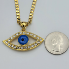 24K Gold Plated Blue Evil Eye Crystal Pendant Necklace. Amulet