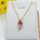 18K Gold Plated Woman Jewelry Rose Flower with pink crystal Pendant Necklace