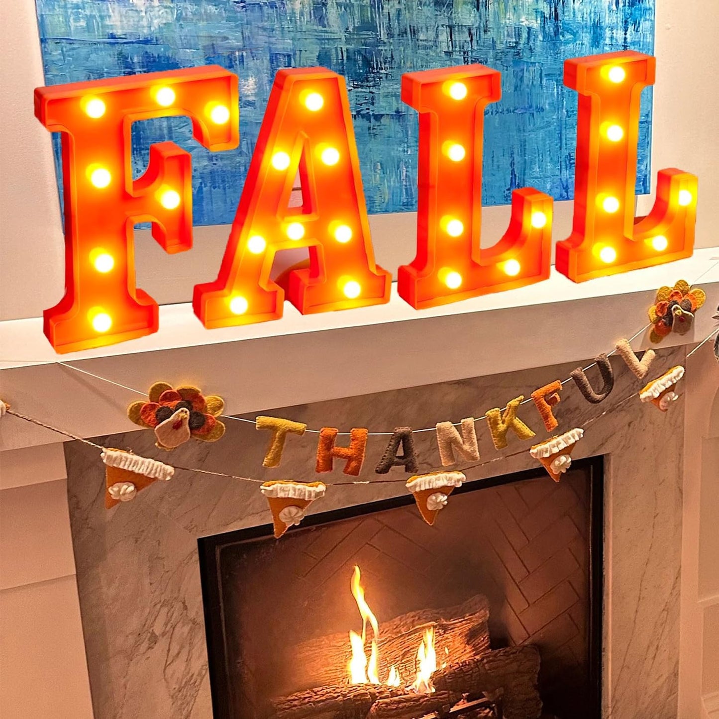 Thanksgiving Decorations 4 LED Marquee Light Up Fall Letters Lights Fall Decorations for Home Fall Decor