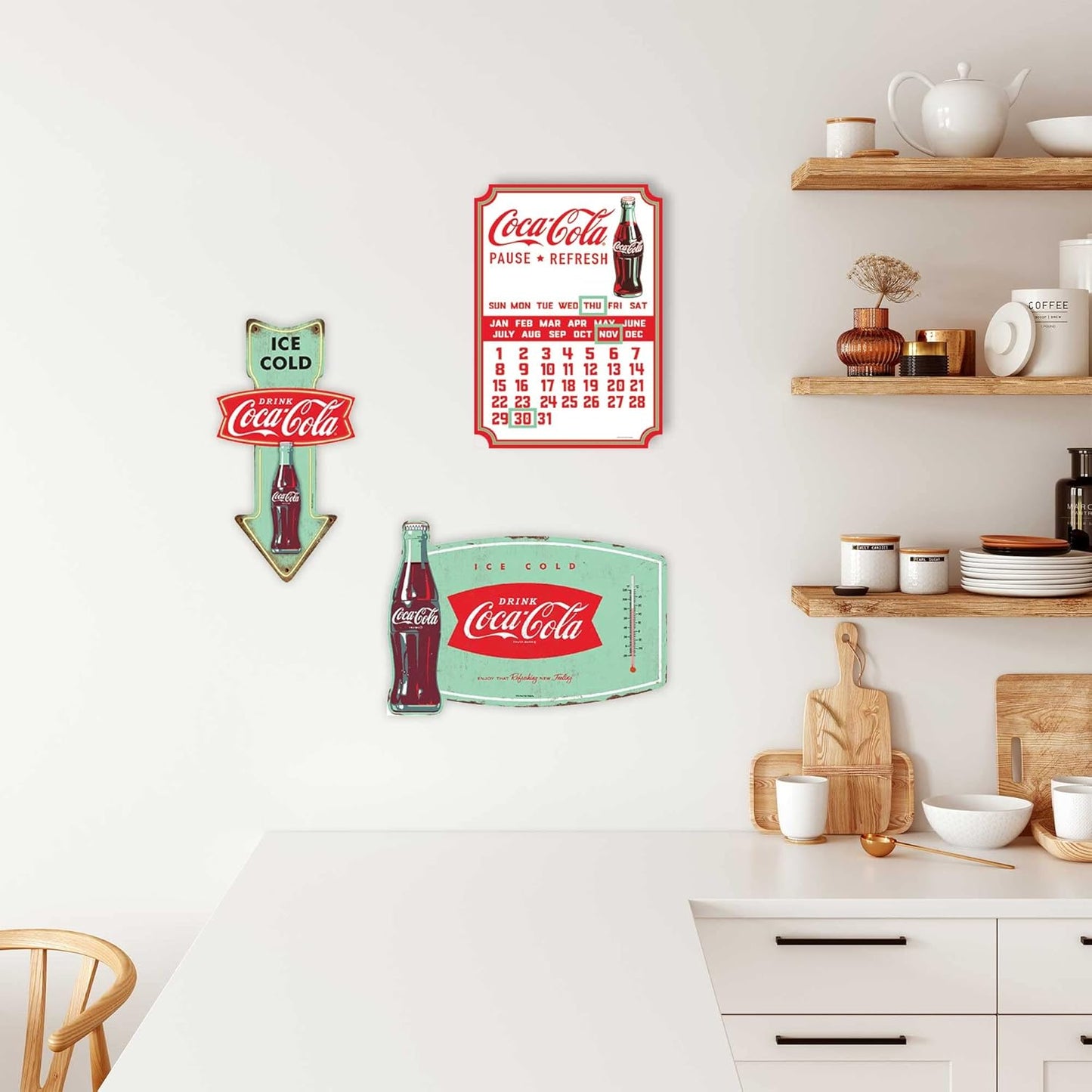 Coca-Cola Ice Cold Arrow Embossed Metal Sign - Vintage Diner Coca-Cola Sign for Kitchen or Man Cave