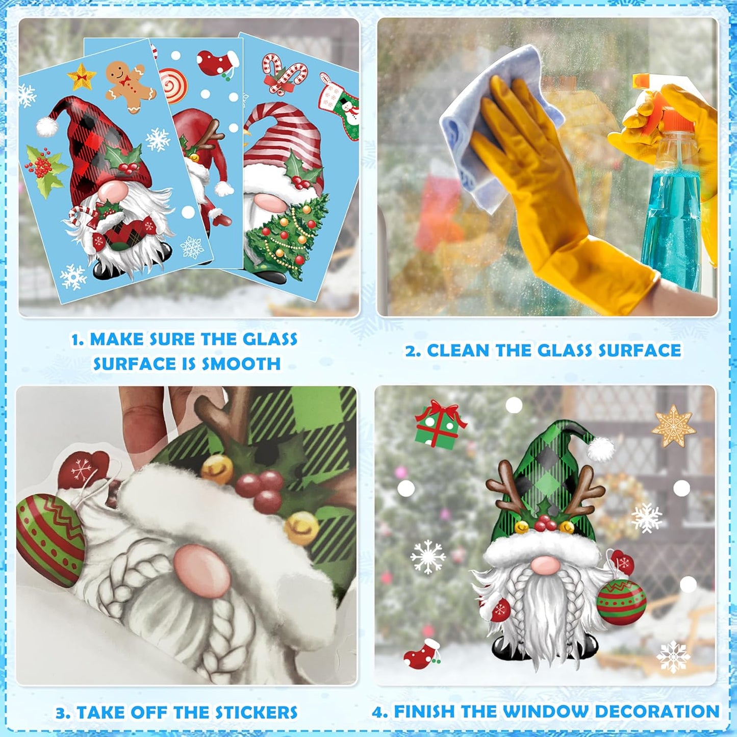 Christmas Window Clings 11 Sheets, Christmas Gnome Snowflake Window Decals Stickers