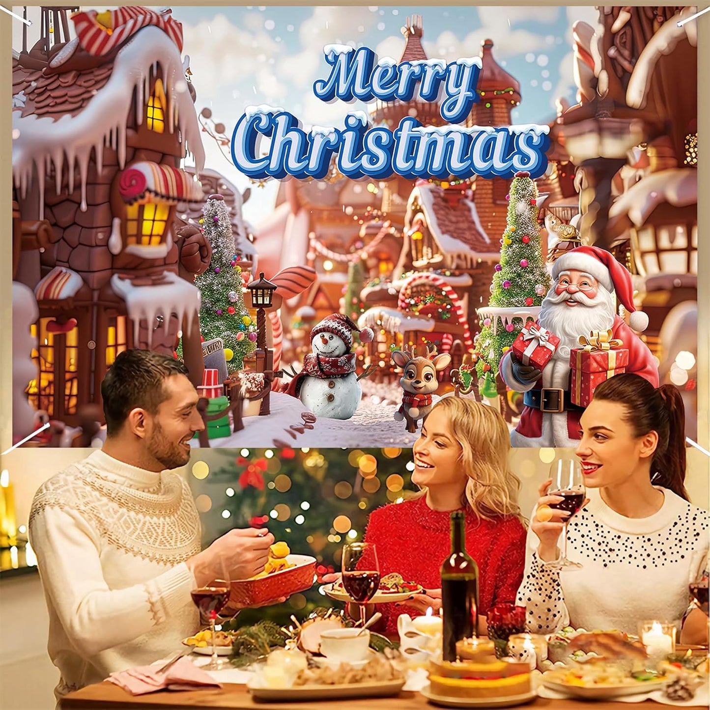 Christmas Backdrop Merry Christmas Party Decoration Background Photo Props for Winter New Year Xmas Eve Family Party Decoration (Red & White)