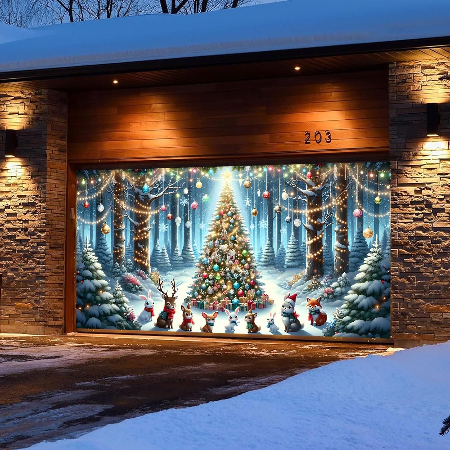 Xmas Garage Door Banner Covering Decor Large Garage Door Christmas Mural Backdrop Background,  13x6 ft