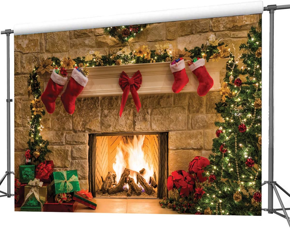 7x5ft Christmas Fireplace Backdrop for Family Portrait Studio Winter Decorations and Photo Background