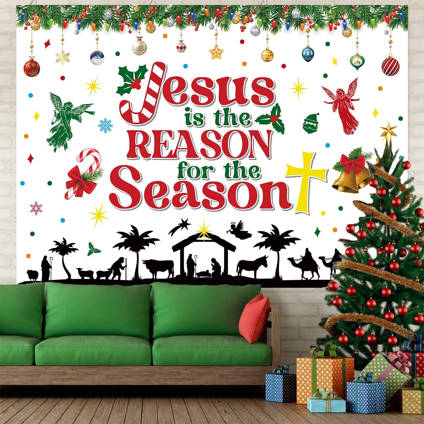 Christmas Nativity Backdrop Jesus is The Reason for The Season Banner Christmas Religious Backdrop Xmas Photography Background