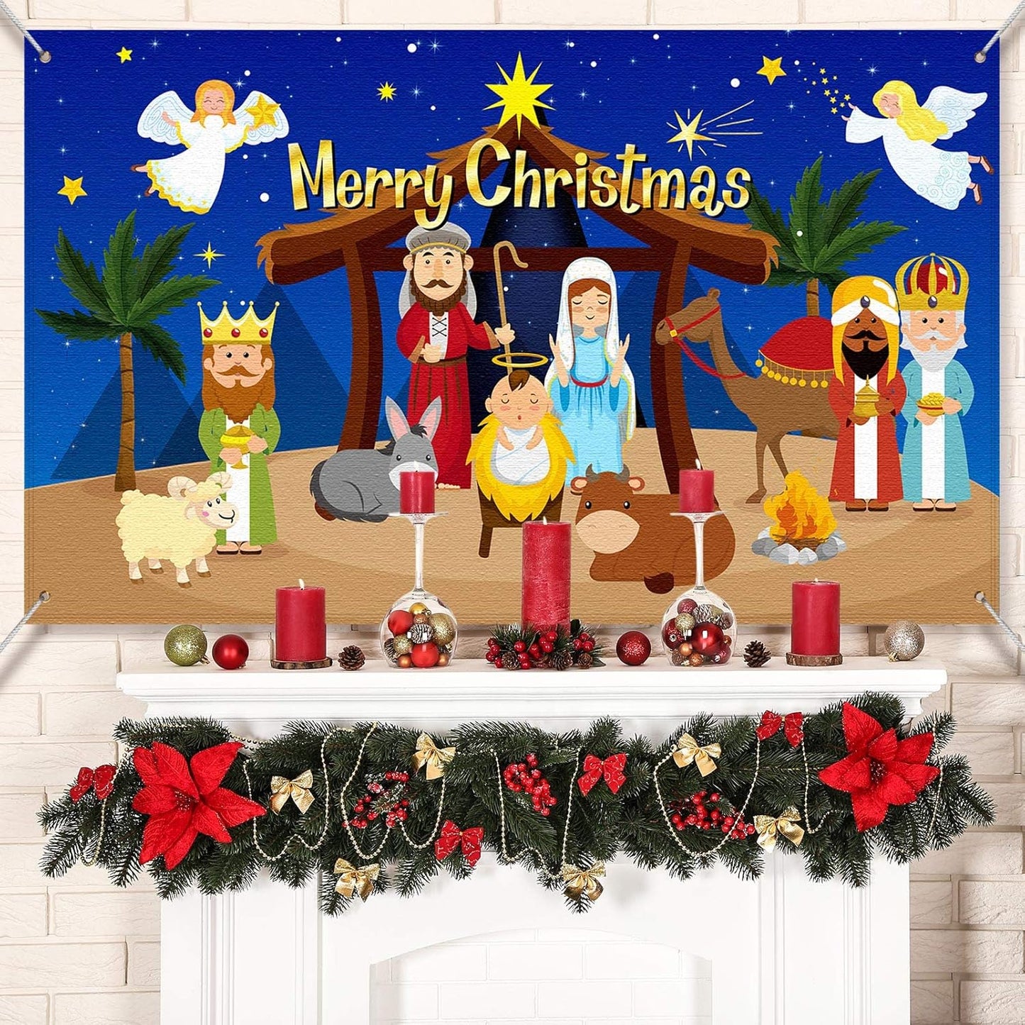 Christmas Nativity Scene Backdrop Christian Religious Background Xmas Photography Booth Prop