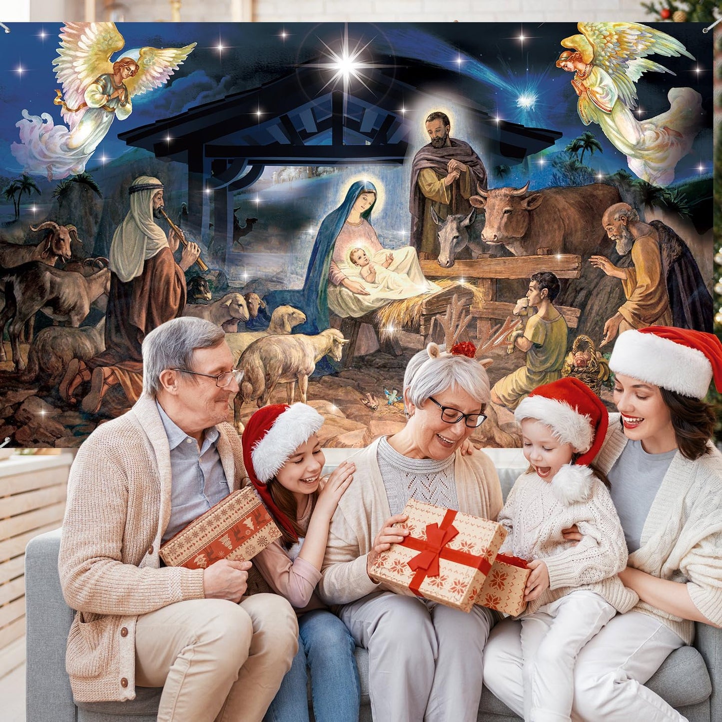 Christmas Decoration Christmas Religious Backdrop Holy Nativity Photography Background Christmas, 73 x 43 In