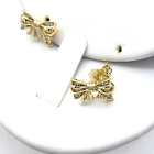 14K Gold Plated Clear Crystals Bow Set Pendant Necklace Earrings Love Gift