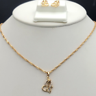 18K Gold Plated Heart Rose Flower Set Pendant * Chain * Earrings Women Necklace Gift