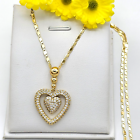 14K Gold Plated Crystal Icy CZ LOVE HEART Pendant & Chain Necklace