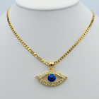 24K Gold Plated Blue Evil Eye Crystal Pendant Necklace. Amulet