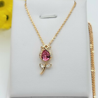 18K Gold Plated Woman Jewelry Rose Flower with pink crystal Pendant Necklace