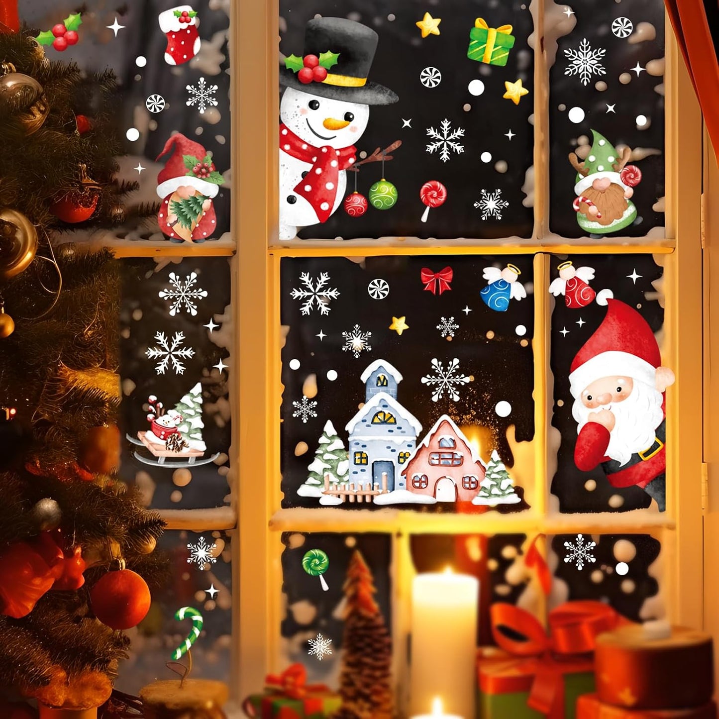 210 Pcs Christmas Window Clings for Glass Double-Side Reusable Cute Winter Holiday Window Stickers Decals Kids Home Decor