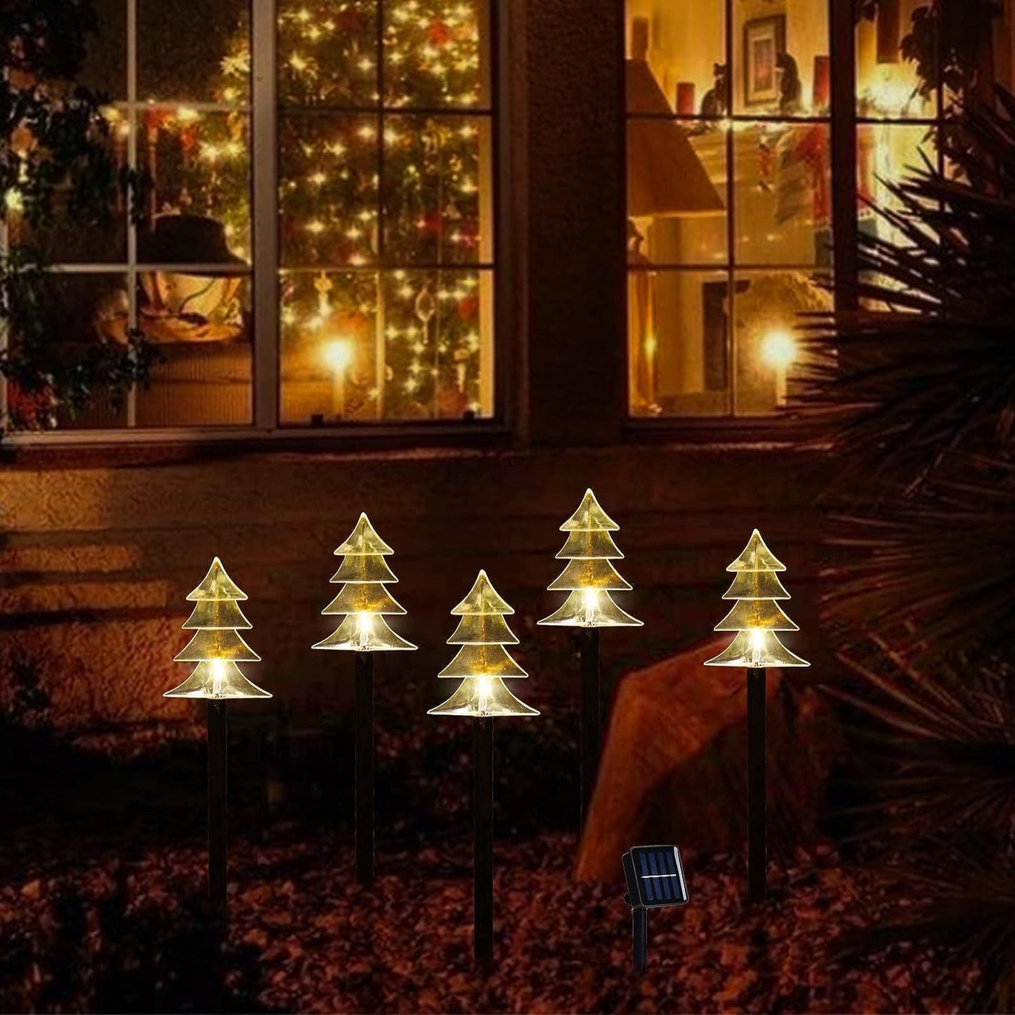 Set of 5 Waterproof Landscape Christmas Lights, Stake Christmas Decorations, LED Lights for Yard Lawn Patio Walkway Decor, Warm White